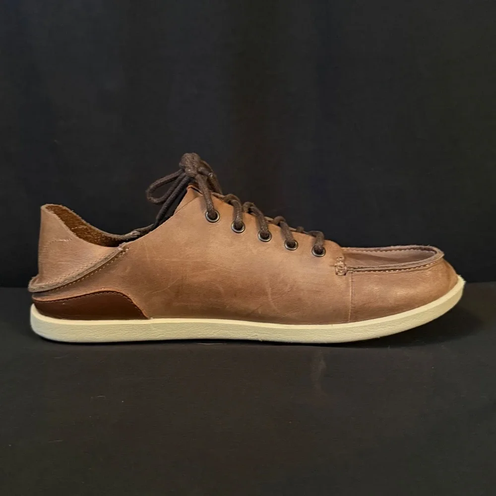 OluKai Nalukai Leather Lace Up Shoes Chukka Husk Silt Slip On 10378-6Z21 Mens 10